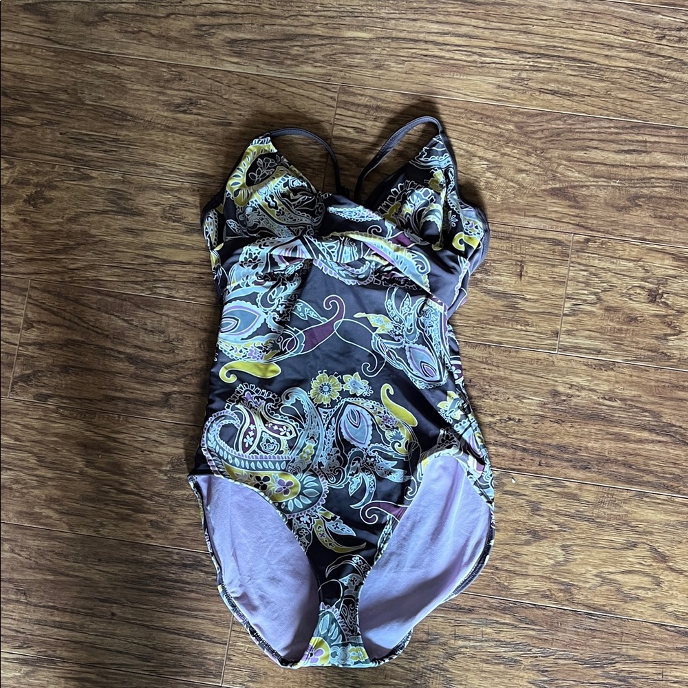 Athleta Brown and Yellow Paisley Swimsuit